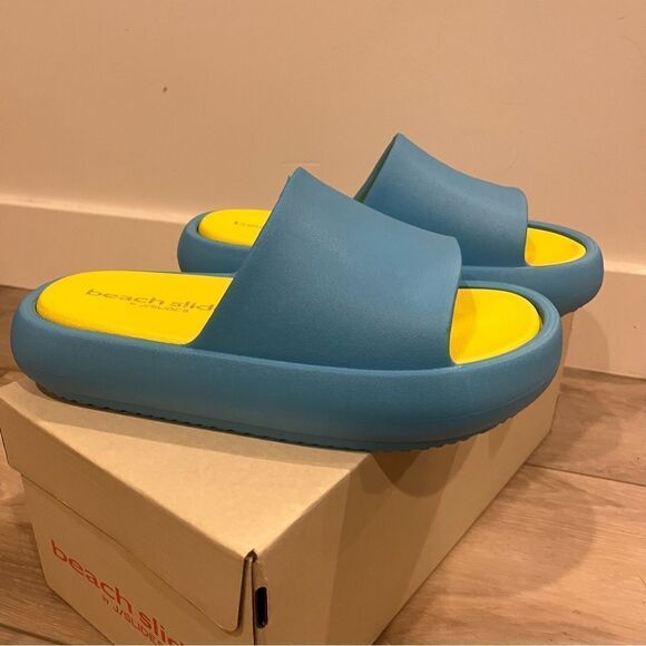 J/Slides Beach Slides SQUISH Turquoise/Yellow EVA NEW size 8 - Picture 10 of 14